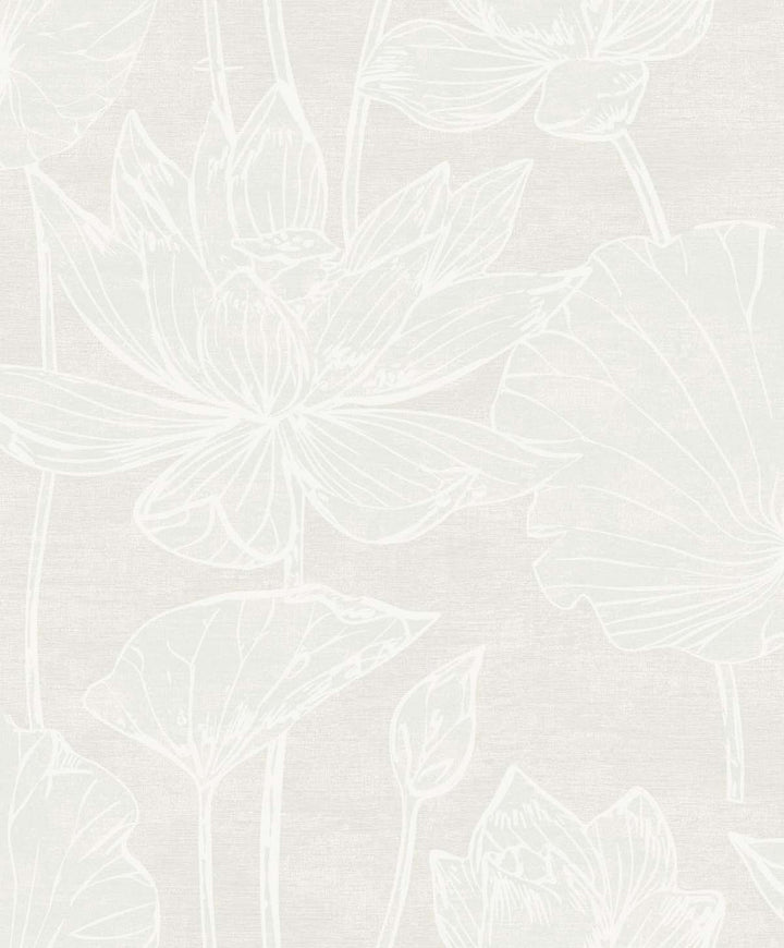 Water Lilies White Pearl by Seabrook Wallpaper White Heron Netherlands 57.5 25.2" 20.9" - Fabric Carolina -