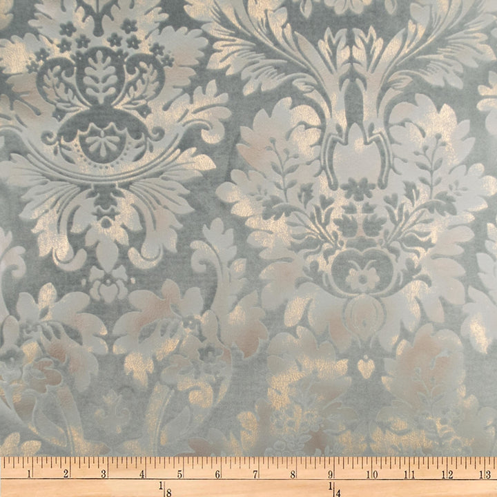 Embellished Damask Steel by Europatex Fabric Embellished 100% Polyester 13" H, 24" V 118.00 inches - Fabric Carolina -