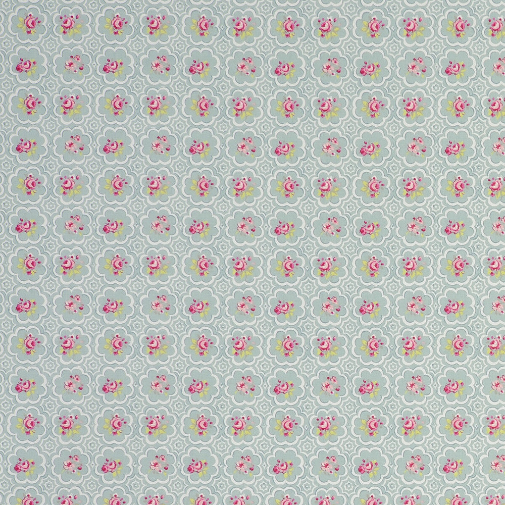 Rose Tile Tile Aqua by Clarke And Clarke Fabric CLARKE & CLARKE GARDEN PARTY COTTON - 100% United Kingdom MEDIUM Horizontal: - and Vertical: - 55.125 - Fabric Carolina -