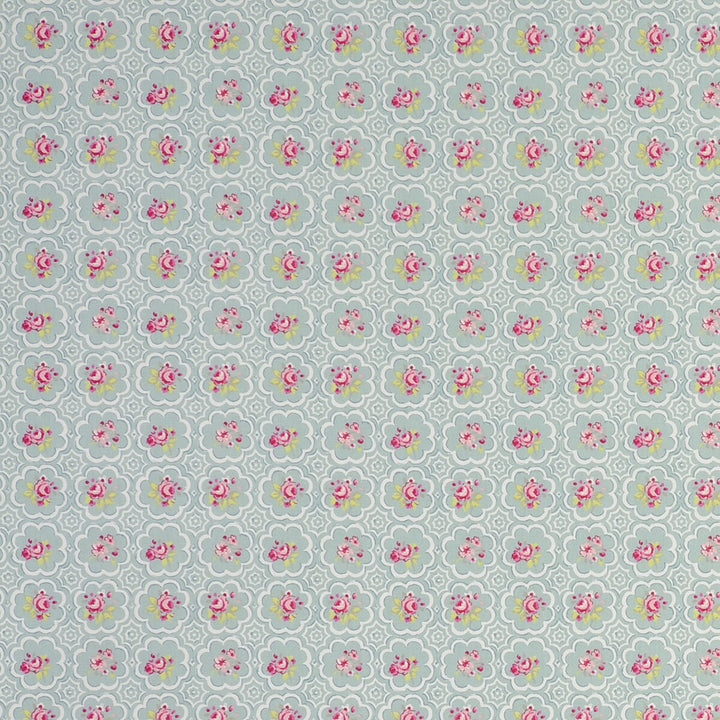 Rose Tile Tile Aqua by Clarke And Clarke Fabric CLARKE & CLARKE GARDEN PARTY COTTON - 100% United Kingdom MEDIUM Horizontal: and Vertical: 55.125 - Fabric Carolina -