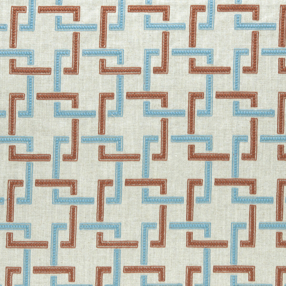 Sekai Cinnabar/Aqua by Clarke And Clarke Fabric CLARKE & CLARKE AMARA VISCOSE - 70%;LINEN - 30% India - Horizontal: 6.57 and Vertical: 6.22 55 - Fabric Carolina -