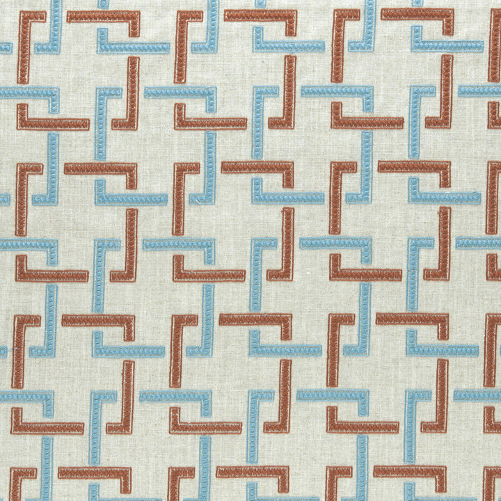 Sekai Cinnabar/Aqua by Clarke And Clarke Fabric CLARKE & CLARKE AMARA VISCOSE - 70%;LINEN - 30% India - Horizontal: 6.57 and Vertical: 6.22 55 - Fabric Carolina -
