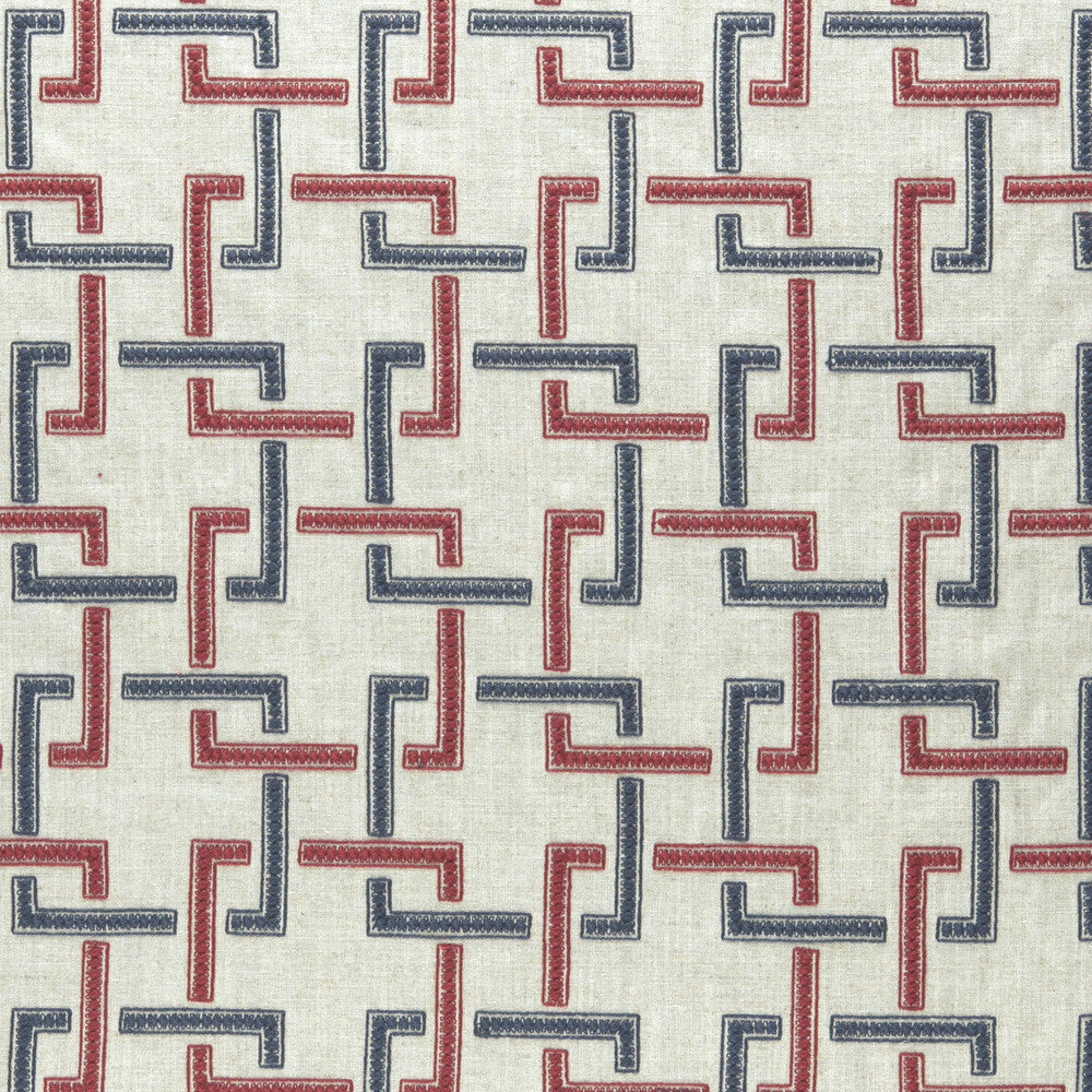 Sekai Indigo/Red by Clarke And Clarke Designer Fabric CLARKE & CLARKE AMARA VISCOSE - 70%;LINEN - 30% India - Horizontal: 6.57 and Vertical: 6.22 55 - Swanky Fabrics -