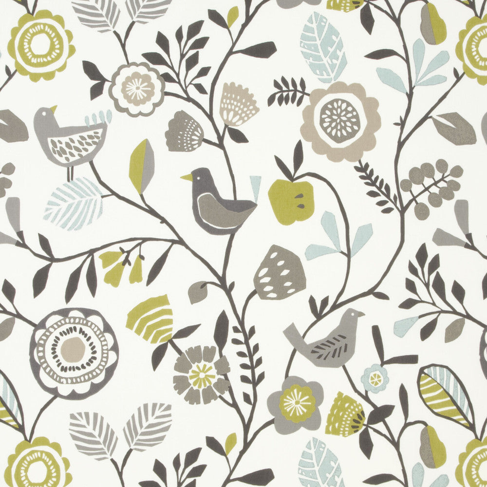 Folki Chartreuse/Charcoal by Clarke And Clarke Fabric CLARKE & CLARKE WILDERNESS COTTON - 100% United Kingdom MEDIUM Horizontal: 26.97 and Vertical: 25.2 54 - Fabric Carolina -