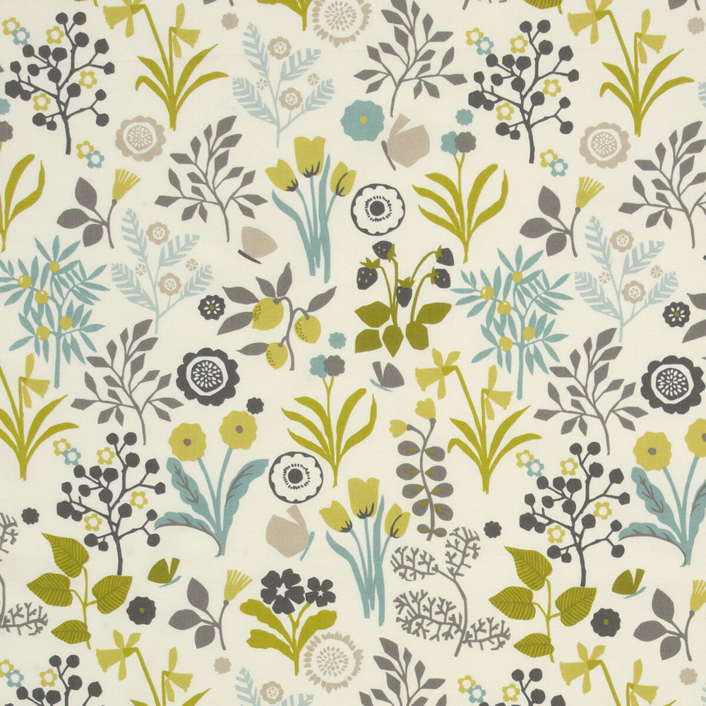 Frida Charteuse/Charcoal by Clarke And Clarke Fabric CLARKE & CLARKE WILDERNESS COTTON - 100% United Kingdom MEDIUM Horizontal: 17.99 and Vertical: 25.2 54 - Fabric Carolina -