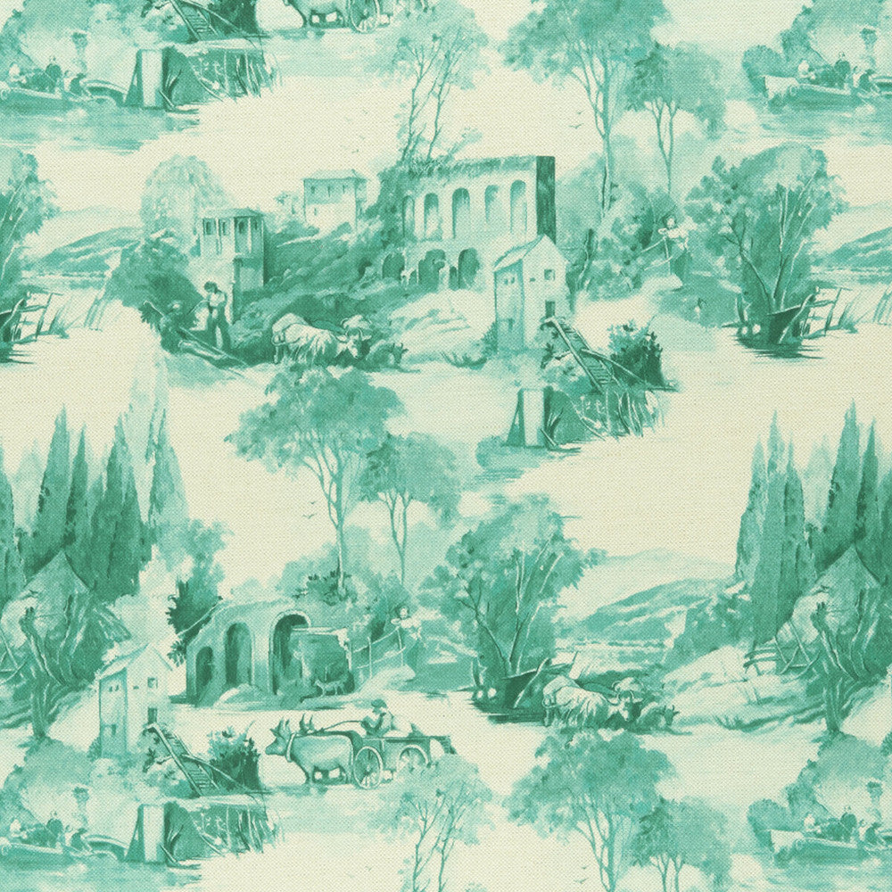 Anastacia Teal by Clarke And Clarke Fabric CLARKE & CLARKE COLONY COTTON - 60%;LINEN - 40% Spain HEAVY Horizontal: 18.23 and Vertical: 17.48 54 - Fabric Carolina -