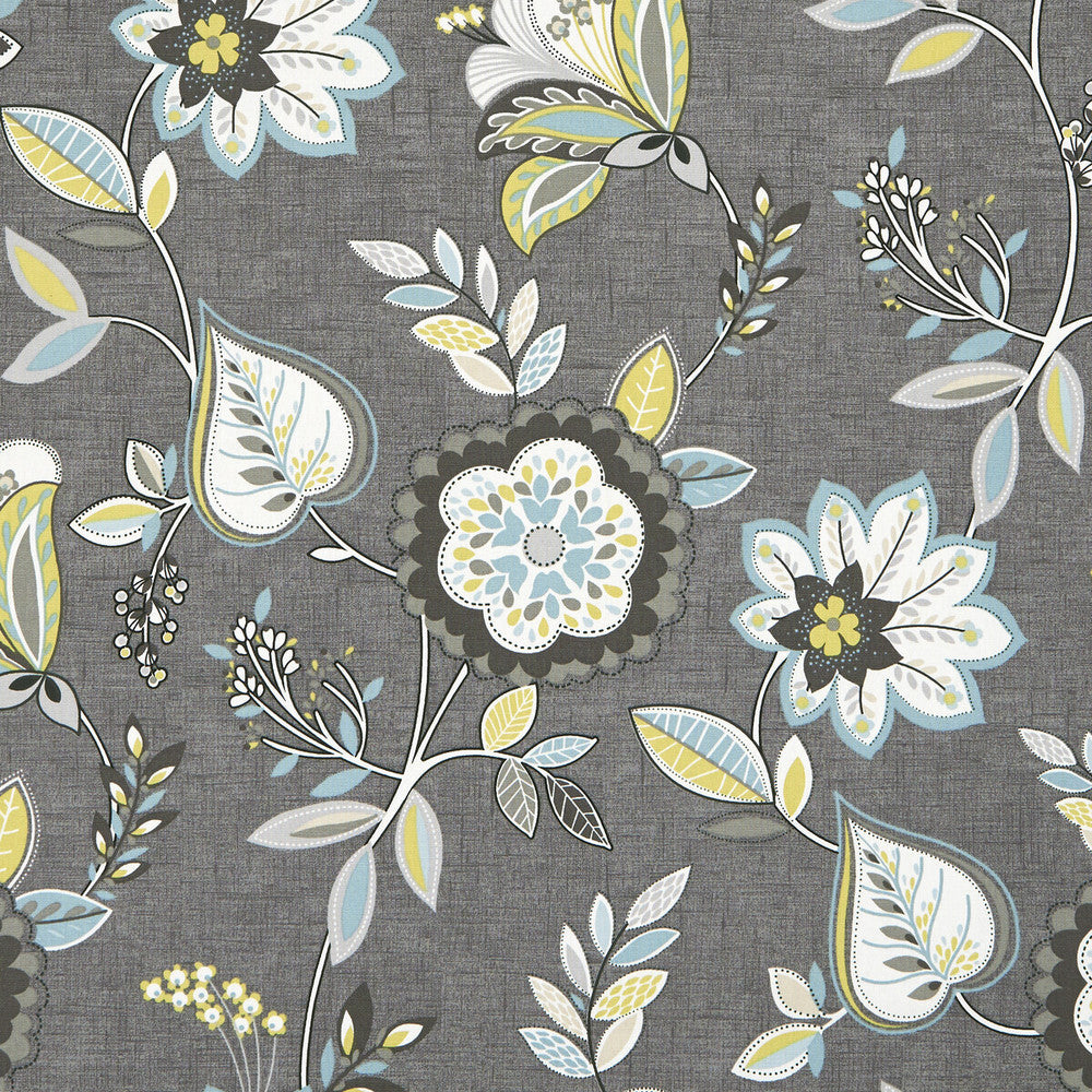 Octavia Charcoal/Chartreuse by Clarke And Clarke Fabric CLARKE & CLARKE OCTAVIA COTTON - 100% Turkey MEDIUM Horizontal: 26.97 and Vertical: 25.2 54 - Fabric Carolina -
