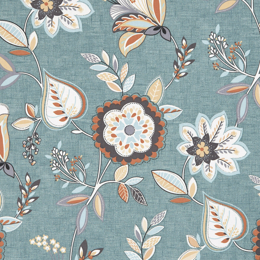 Octavia Teal/Spice by Clarke And Clarke Fabric CLARKE & CLARKE OCTAVIA COTTON - 100% Turkey MEDIUM Horizontal: 26.97 and Vertical: 25.2 54 - Fabric Carolina -