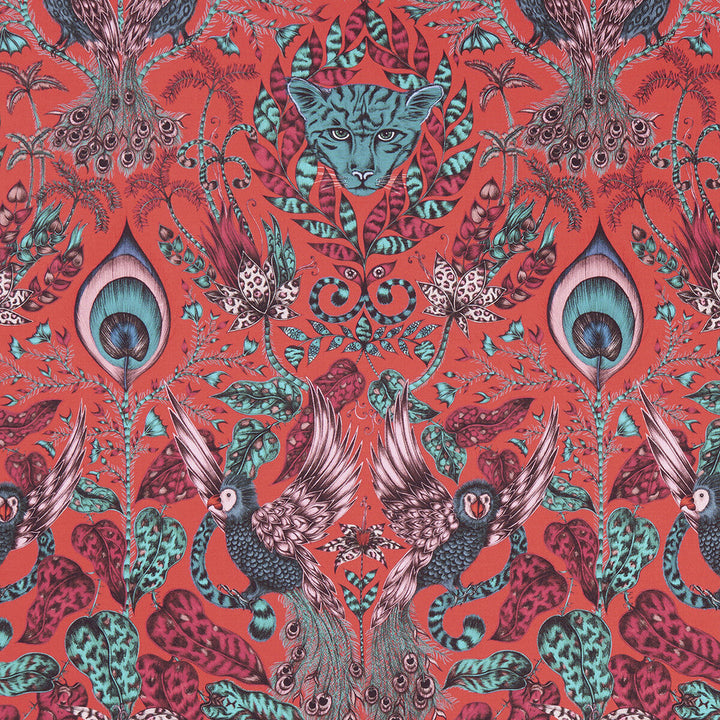 Amazon Red by Clarke And Clarke Designer Fabric ANIMALIA BY EMMA J SHIPLEY FOR C&C COTTON - 100% United Kingdom HEAVY Horizontal: 13.58 and Vertical: 24.61 54 - Swanky Fabrics -