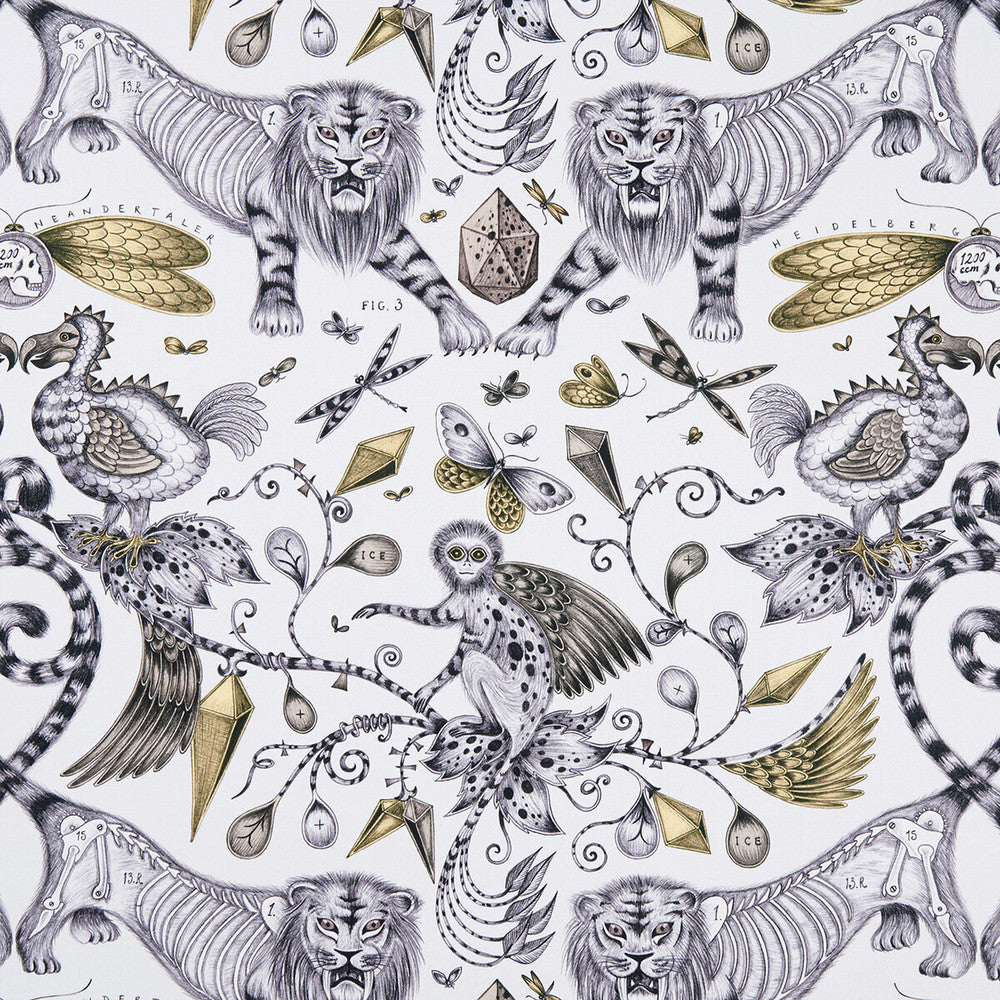 Extinct Gold by Clarke And Clarke Fabric Clarke And Clarke Fabric Extinct GoldFabric ANIMALIA BY EMMA J SHIPLEY FOR C&C COTTON - 100% United Kingdom </p><p>Repeat: H: 27.17, V: 22.24 54 - Fabric Carolina -