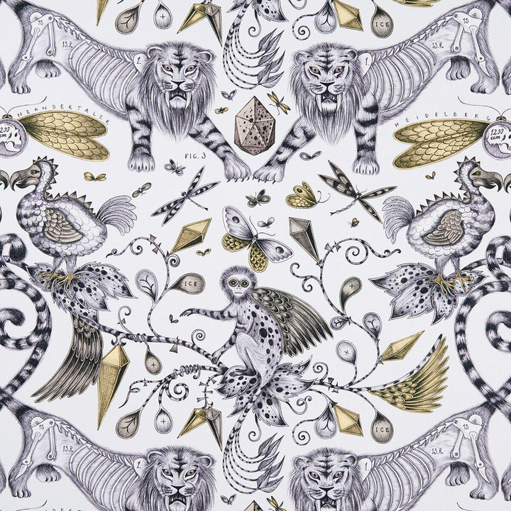 Extinct Gold by Clarke And Clarke Fabric ANIMALIA BY EMMA J SHIPLEY FOR C&C COTTON - 100% United Kingdom HEAVY Horizontal: 27.17 and Vertical: 22.24 54 - Fabric Carolina -