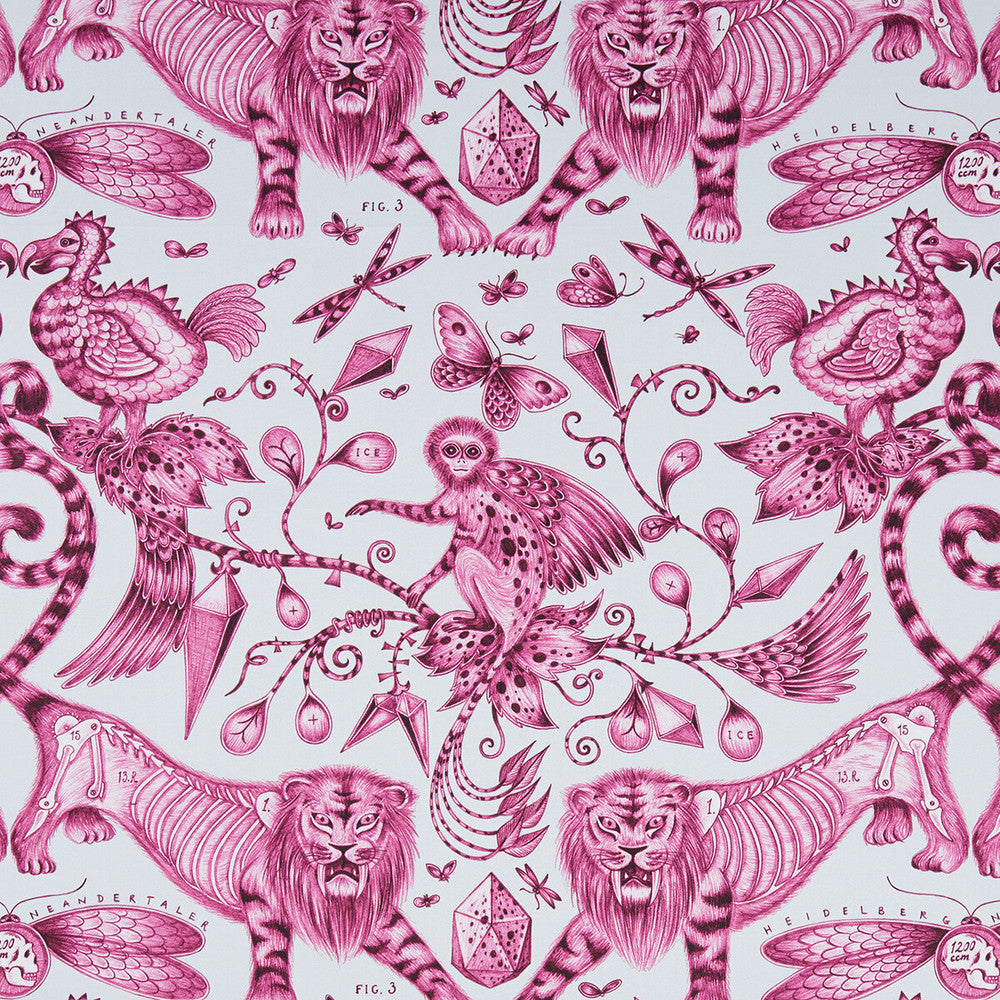 Extinct Magenta by Clarke And Clarke Fabric ANIMALIA BY EMMA J SHIPLEY FOR C&C COTTON - 100% United Kingdom HEAVY Horizontal: 27.17 and Vertical: 22.24 54 - Fabric Carolina -