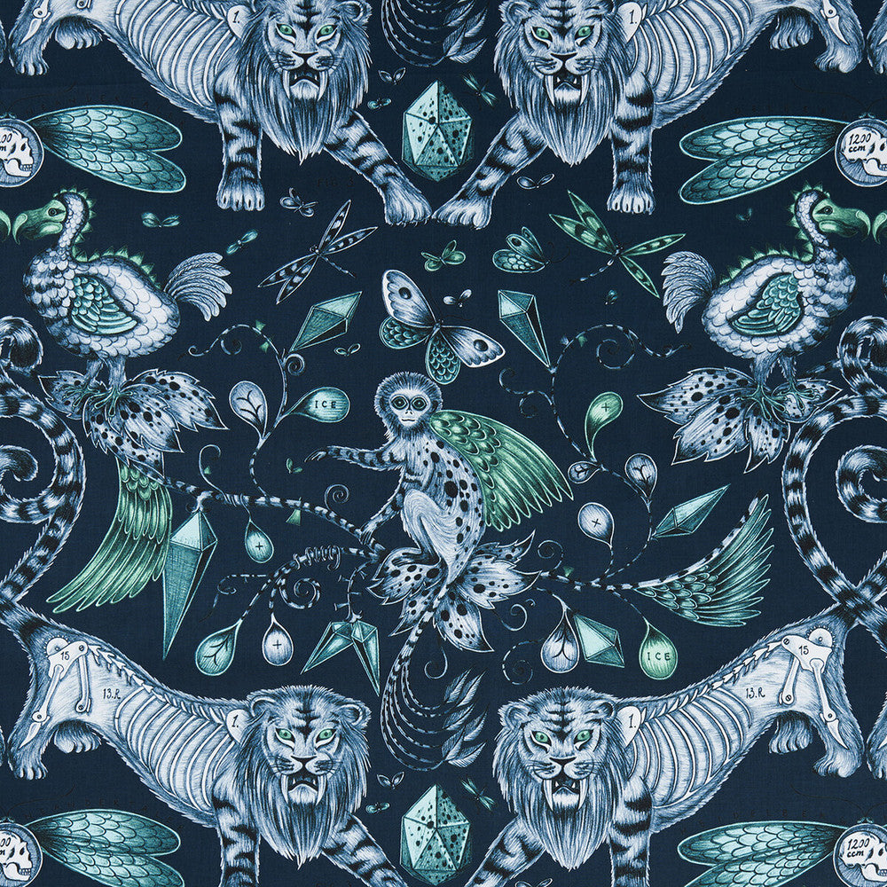 Extinct Navy by Clarke And Clarke Fabric Clarke And Clarke Fabric Extinct NavyFabric ANIMALIA BY EMMA J SHIPLEY FOR C&C COTTON - 100% United Kingdom </p><p>Repeat: H: 27.17, V: 22.24 54 - Fabric Carolina -