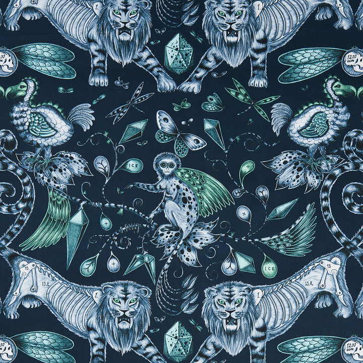 Extinct Navy by Clarke And Clarke Fabric ANIMALIA BY EMMA J SHIPLEY FOR C&C COTTON - 100% United Kingdom HEAVY Horizontal: 27.17 and Vertical: 22.24 54 - Fabric Carolina -