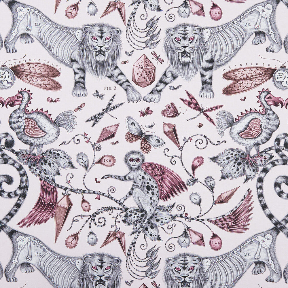 Extinct Pink by Clarke And Clarke Fabric ANIMALIA BY EMMA J SHIPLEY FOR C&C COTTON - 100% United Kingdom HEAVY Horizontal: 27.17 and Vertical: 22.24 54 - Fabric Carolina -