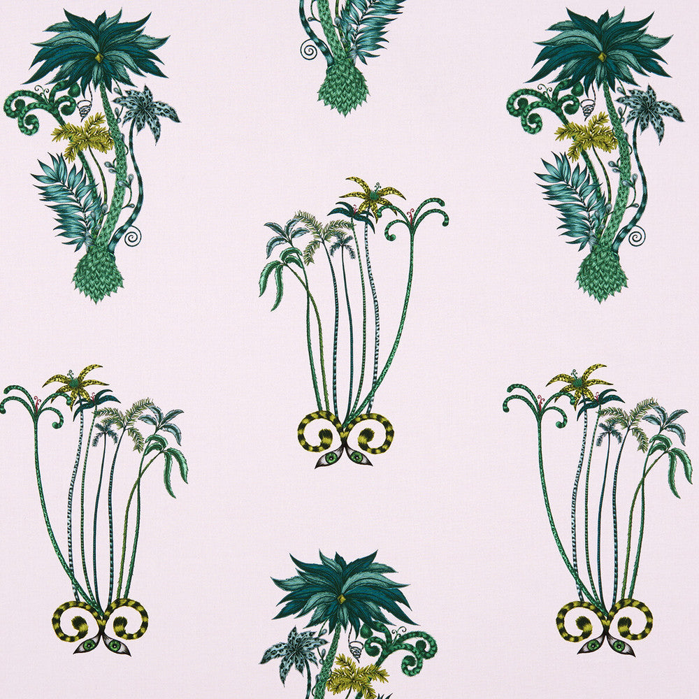 Jungle Palms Pink by Clarke And Clarke Designer Fabric ANIMALIA BY EMMA J SHIPLEY FOR C&C COTTON - 100% United Kingdom HEAVY Horizontal: 18.11 and Vertical: 26.18 54 - Swanky Fabrics -