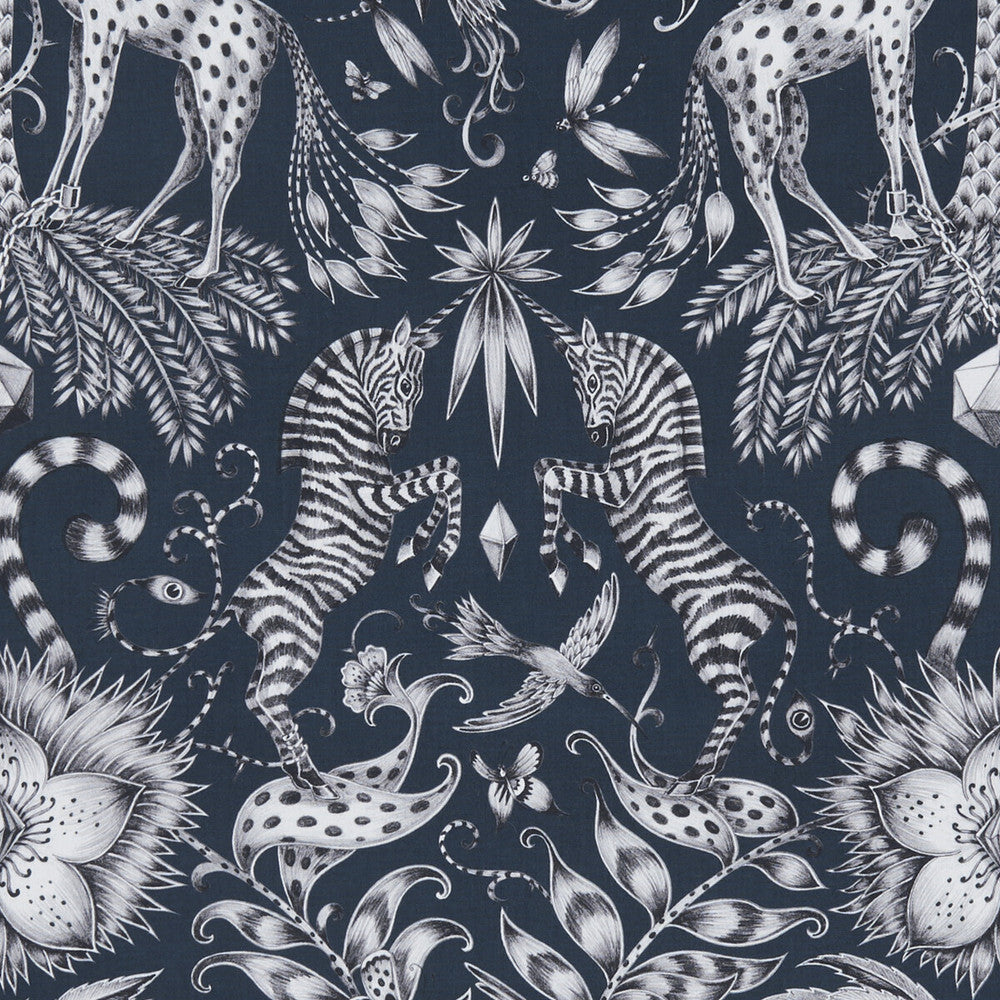 Kruger Navy by Clarke And Clarke Fabric ANIMALIA BY EMMA J SHIPLEY FOR C&C COTTON - 100% United Kingdom HEAVY Horizontal: 13.58 and Vertical: 22.44 54 - Fabric Carolina -