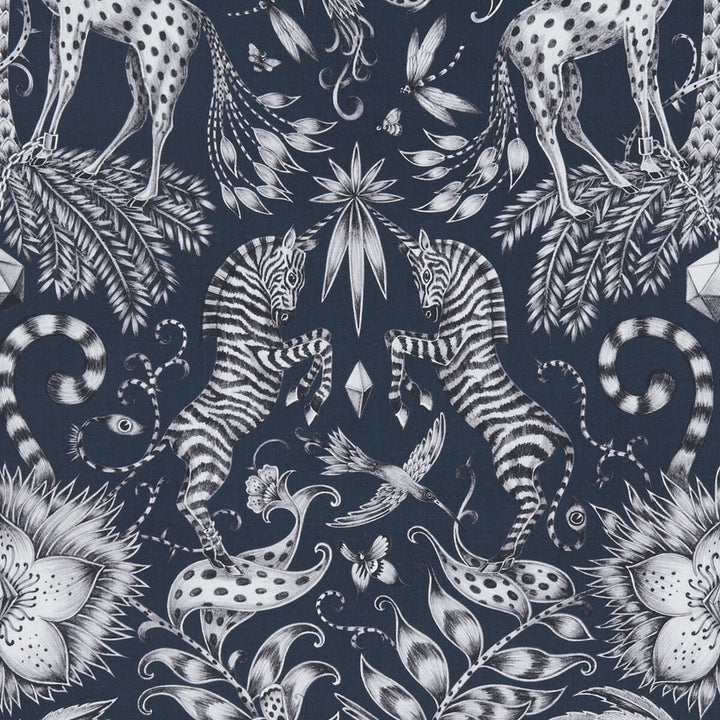 Kruger Navy by Clarke And Clarke Fabric ANIMALIA BY EMMA J SHIPLEY FOR C&C COTTON - 100% United Kingdom HEAVY Horizontal: 13.58 and Vertical: 22.44 54 - Fabric Carolina -