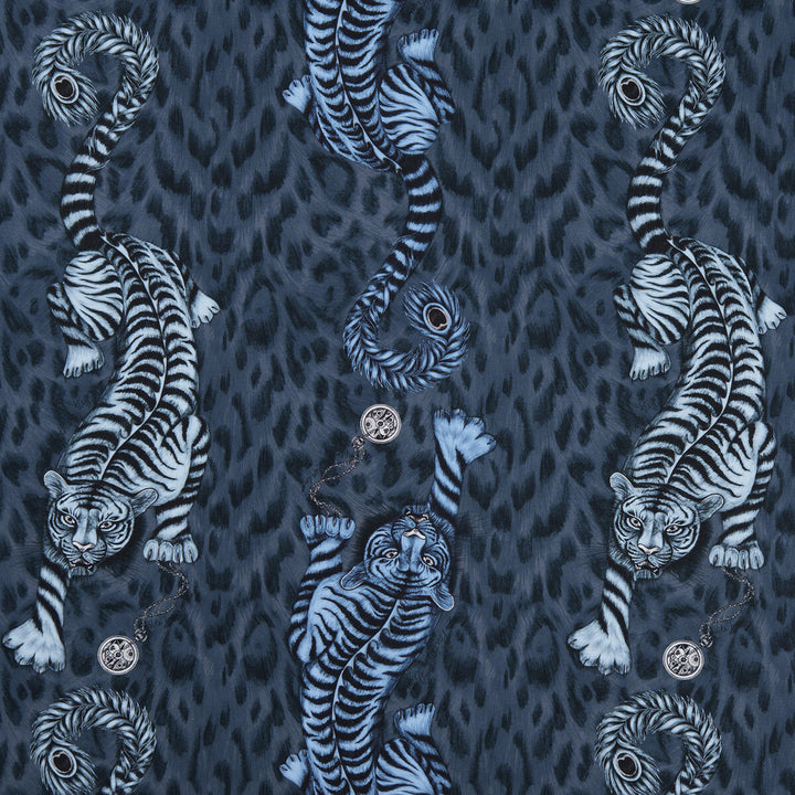 Tigris Navy by Clarke And Clarke Fabric ANIMALIA BY EMMA J SHIPLEY FOR C&C COTTON - 100% United Kingdom HEAVY Horizontal: 18.11 and Vertical: 21.85 54 - Fabric Carolina -