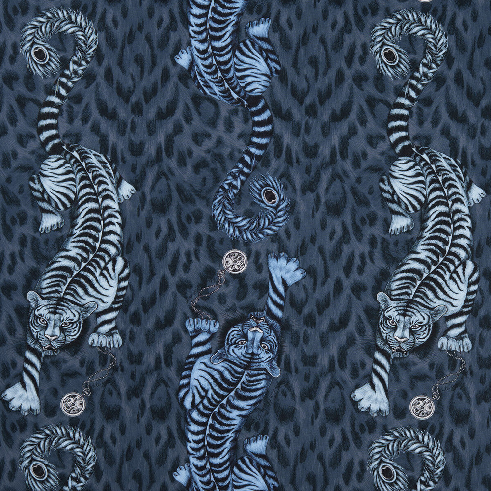 Tigris Navy by Clarke And Clarke Fabric ANIMALIA BY EMMA J SHIPLEY FOR C&C COTTON - 100% United Kingdom HEAVY Horizontal: 18.11 and Vertical: 21.85 54 - Fabric Carolina -