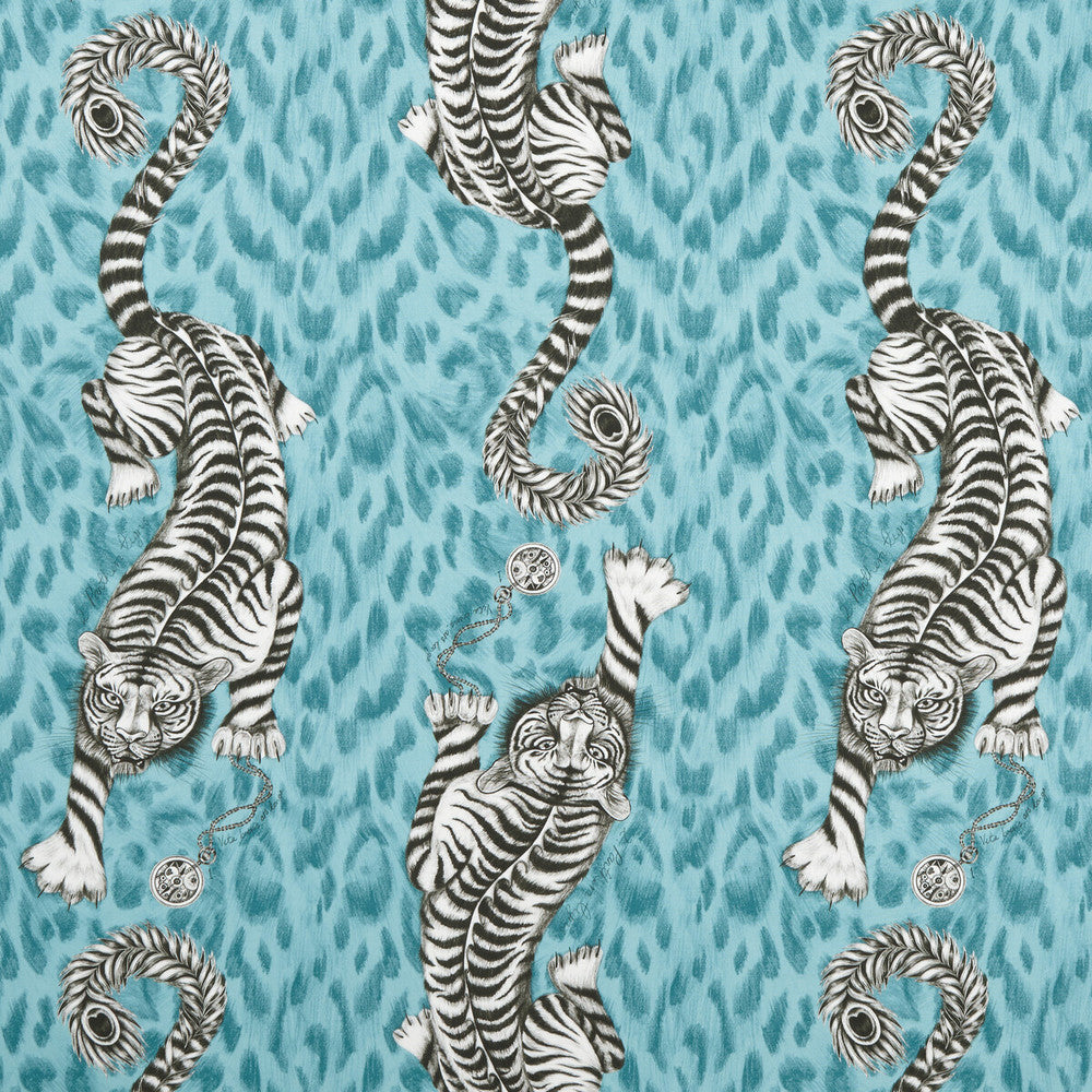 Tigris Teal by Clarke And Clarke Designer Fabric ANIMALIA BY EMMA J SHIPLEY FOR C&C COTTON - 100% United Kingdom HEAVY Horizontal: 18.11 and Vertical: 21.85 54 - Swanky Fabrics -