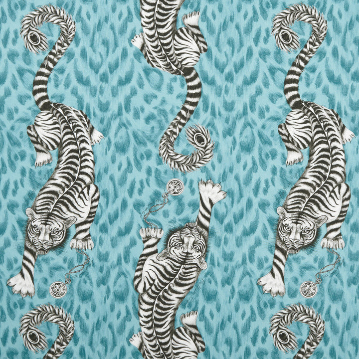 Tigris Teal by Clarke And Clarke Designer Fabric ANIMALIA BY EMMA J SHIPLEY FOR C&C COTTON - 100% United Kingdom HEAVY Horizontal: 18.11 and Vertical: 21.85 54 - Swanky Fabrics -