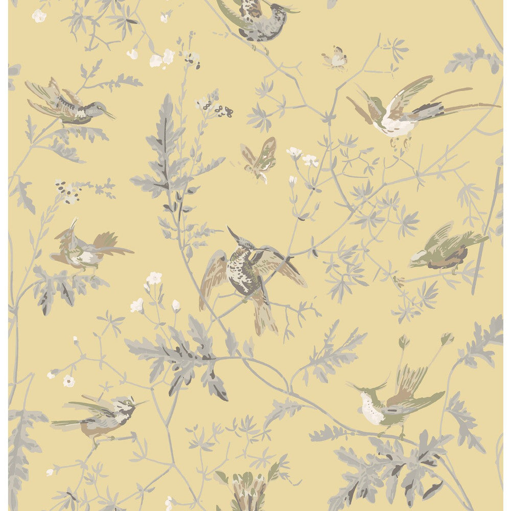 Hummingbirds Gld/Sft Grey by Cole & Son Fabric COLE & SON CONTEMPORARY FABRICS SILK - 100% India - Horizontal: 25 and Vertical: 22.65 50 - Fabric Carolina -