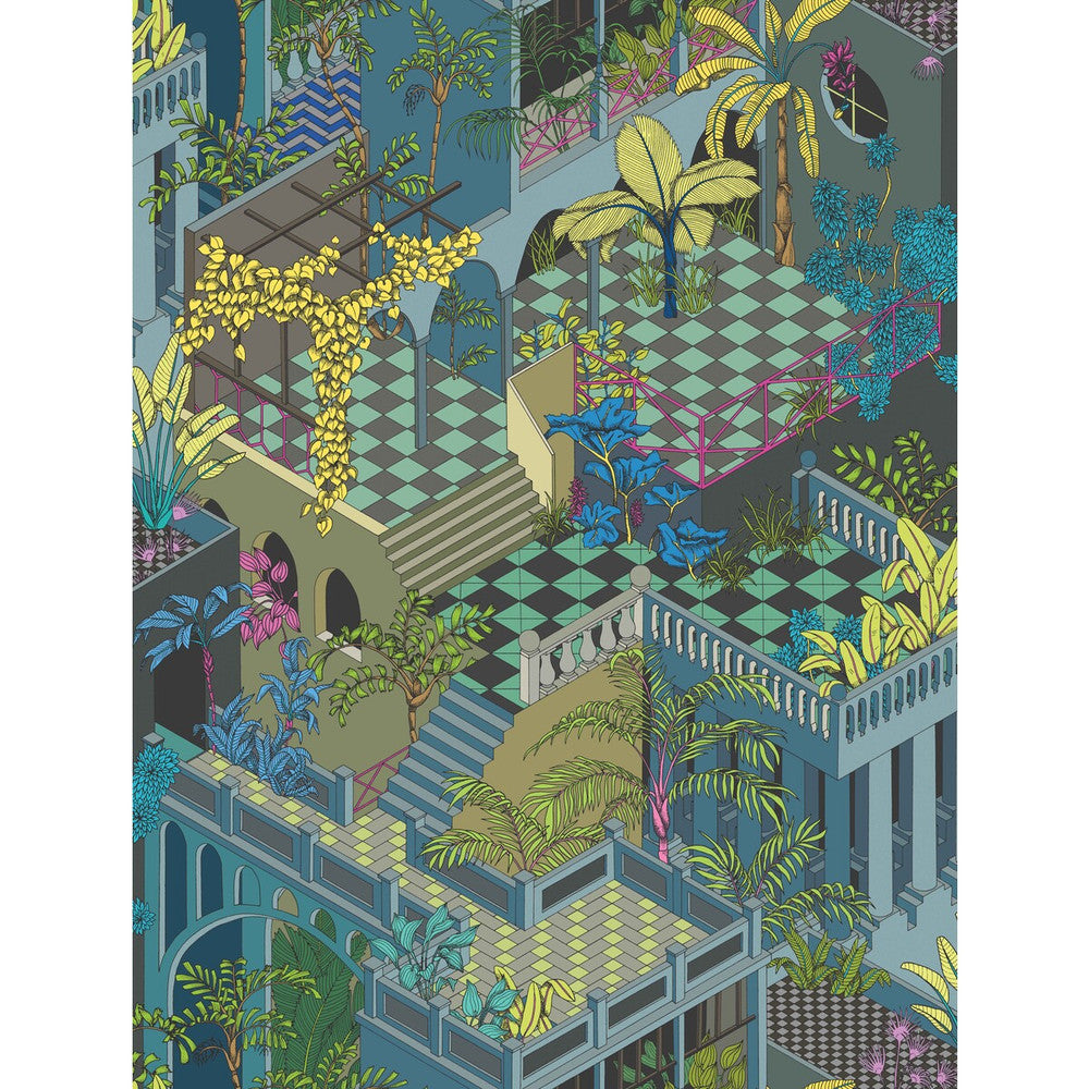 Miami Petrol Multi by Cole & Son Fabric COLE & SON CONTEMPORARY FABRICS COTTON - 100% Italy HEAVY Horizontal: 28.94 and Vertical: 38.2 57.87 - Fabric Carolina -