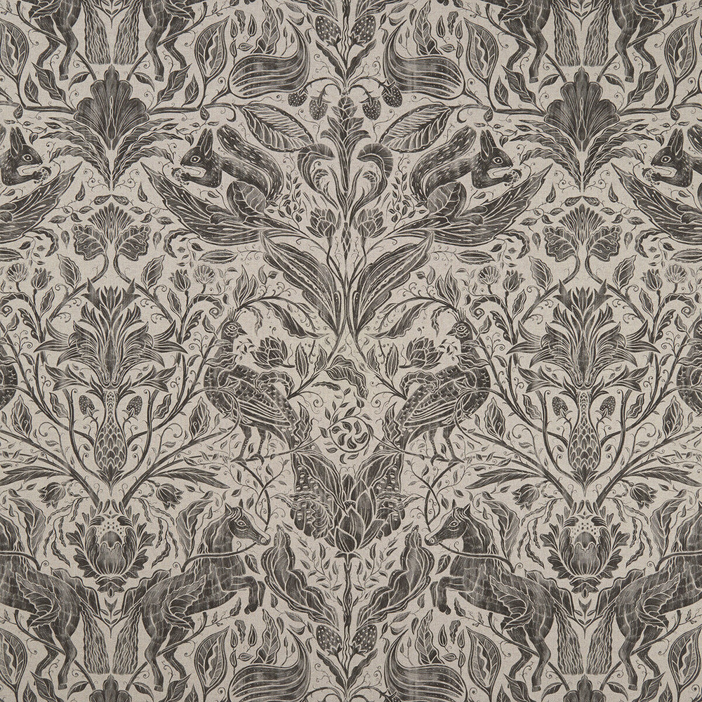 Forest Trail Charcoal by Clarke And Clarke Designer Fabric CLARKE & CLARKE COUNTRY GARDEN COTTON - 80%;POLYESTER - 20% Spain MEDIUM Horizontal: 26.97 and Vertical: 34.65 54 - Swanky Fabrics -