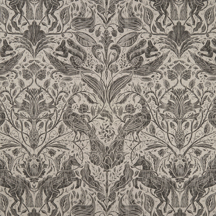 Forest Trail Charcoal by Clarke And Clarke Designer Fabric CLARKE & CLARKE COUNTRY GARDEN COTTON - 80%;POLYESTER - 20% Spain MEDIUM Horizontal: 26.97 and Vertical: 34.65 54 - Swanky Fabrics -
