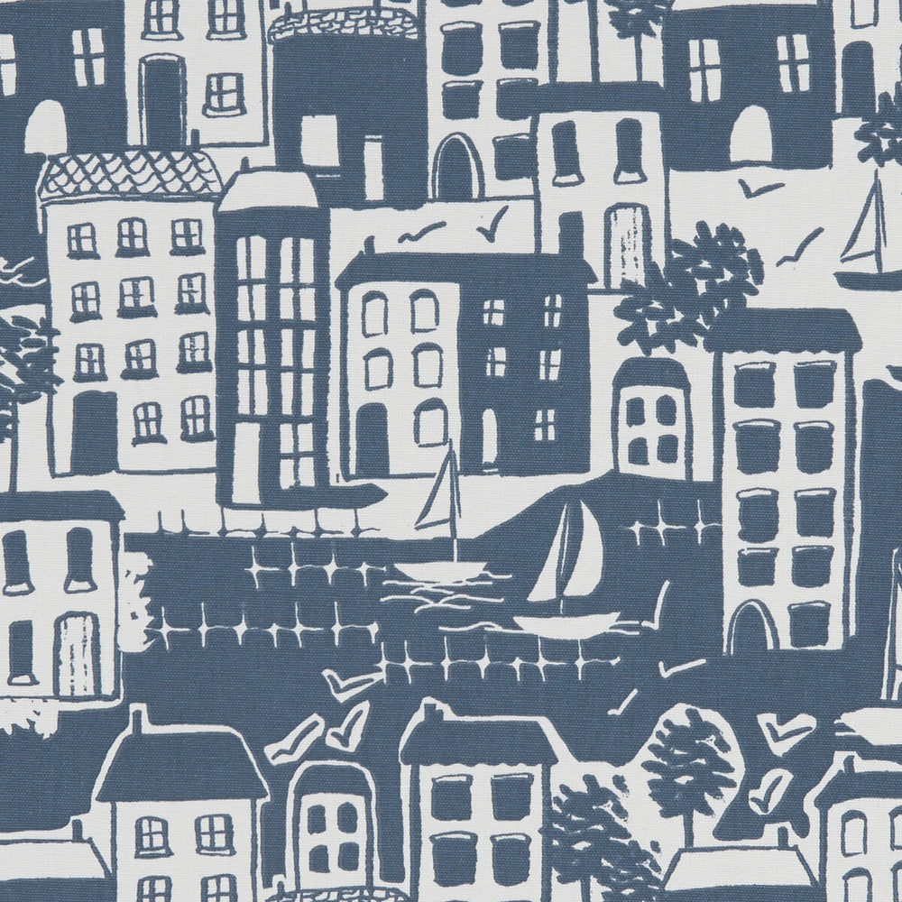 Waterside Navy by Clarke And Clarke Designer Fabric CLARKE & CLARKE LAND & SEA COTTON - 100% Turkey MEDIUM Horizontal: 26.97 and Vertical: 12.4 54 - Swanky Fabrics -