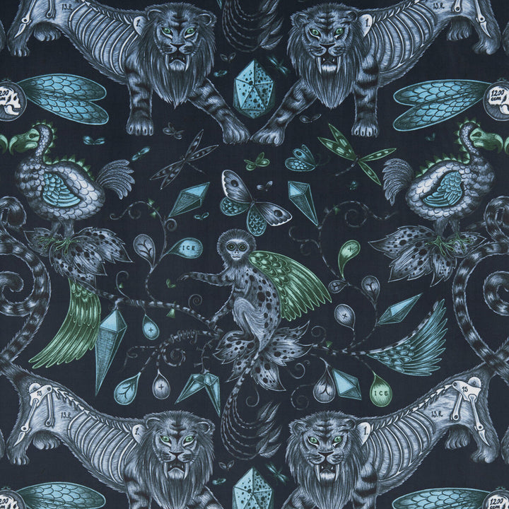 Extinct Velvet Navy by Clarke And Clarke Fabric ANIMALIA BY EMMA J SHIPLEY FOR C&C POLYESTER - 100% Spain HEAVY Horizontal: 27.17 and Vertical: 22.24 54 - Fabric Carolina -