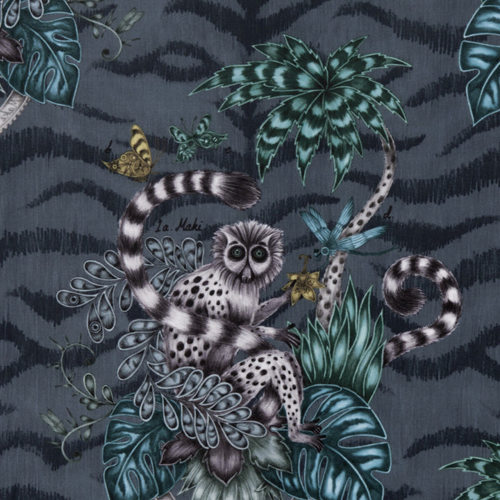 Lemur Velvet Navy by Clarke And Clarke Fabric ANIMALIA BY EMMA J SHIPLEY FOR C&C POLYESTER - 100% Spain HEAVY Horizontal: 18.11 and Vertical: 21.65 54 - Fabric Carolina -