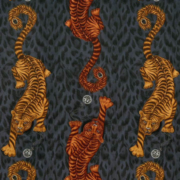 Tigris Velvet Flame by Clarke And Clarke Fabric ANIMALIA BY EMMA J SHIPLEY FOR C&C POLYESTER - 100% Spain HEAVY Horizontal: 18.31 and Vertical: 21.85 54 - Fabric Carolina -