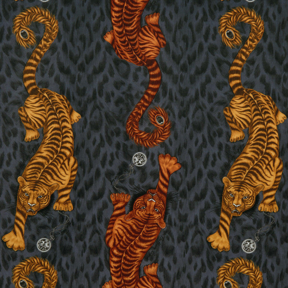 Tigris Velvet Flame by Clarke And Clarke Fabric ANIMALIA BY EMMA J SHIPLEY FOR C&C POLYESTER - 100% Spain HEAVY Horizontal: 18.31 and Vertical: 21.85 54 - Fabric Carolina -