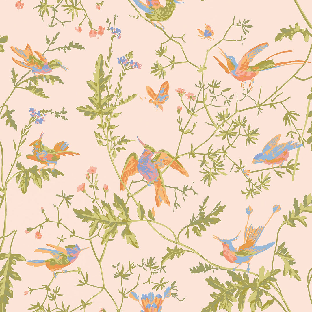 Hummingbirds Cotton Print - Orange By Cole & Son Fabric