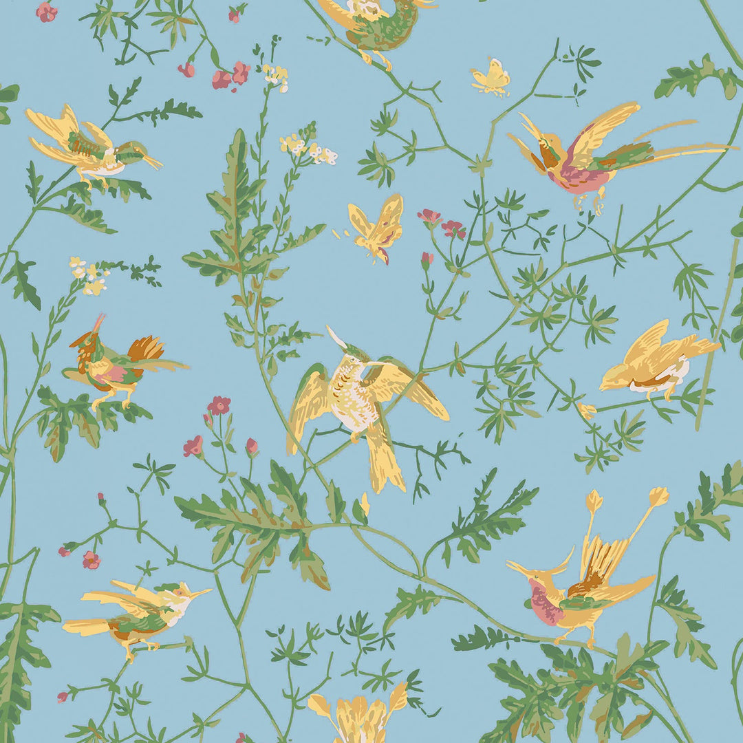 Hummingbirds Cotton Print - Yellow/Blue By Cole & Son Fabric