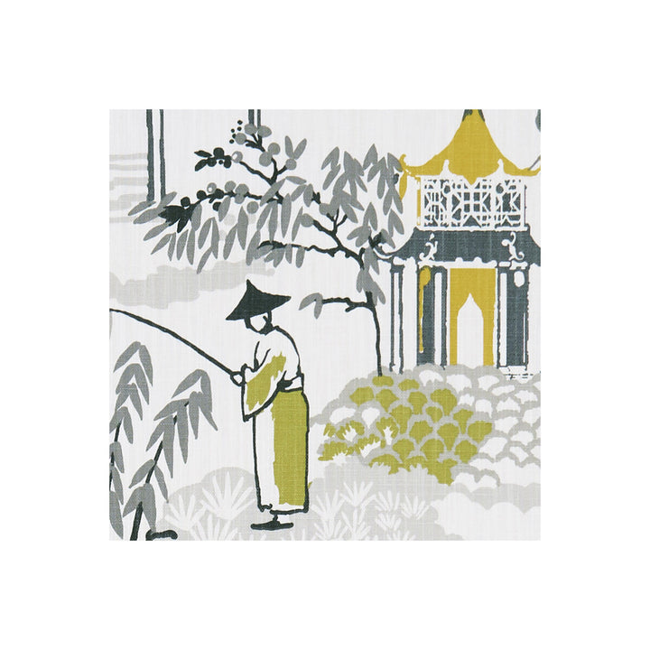 Pagoda Chartreuse/Charcoal by Clarke And Clarke Fabric CLARKE & CLARKE ORIENTAL GARDEN COTTON - 90%;LINEN - 10% United Kingdom MEDIUM Horizontal: 26.77 and Vertical: 25.2 54 - Fabric Carolina -