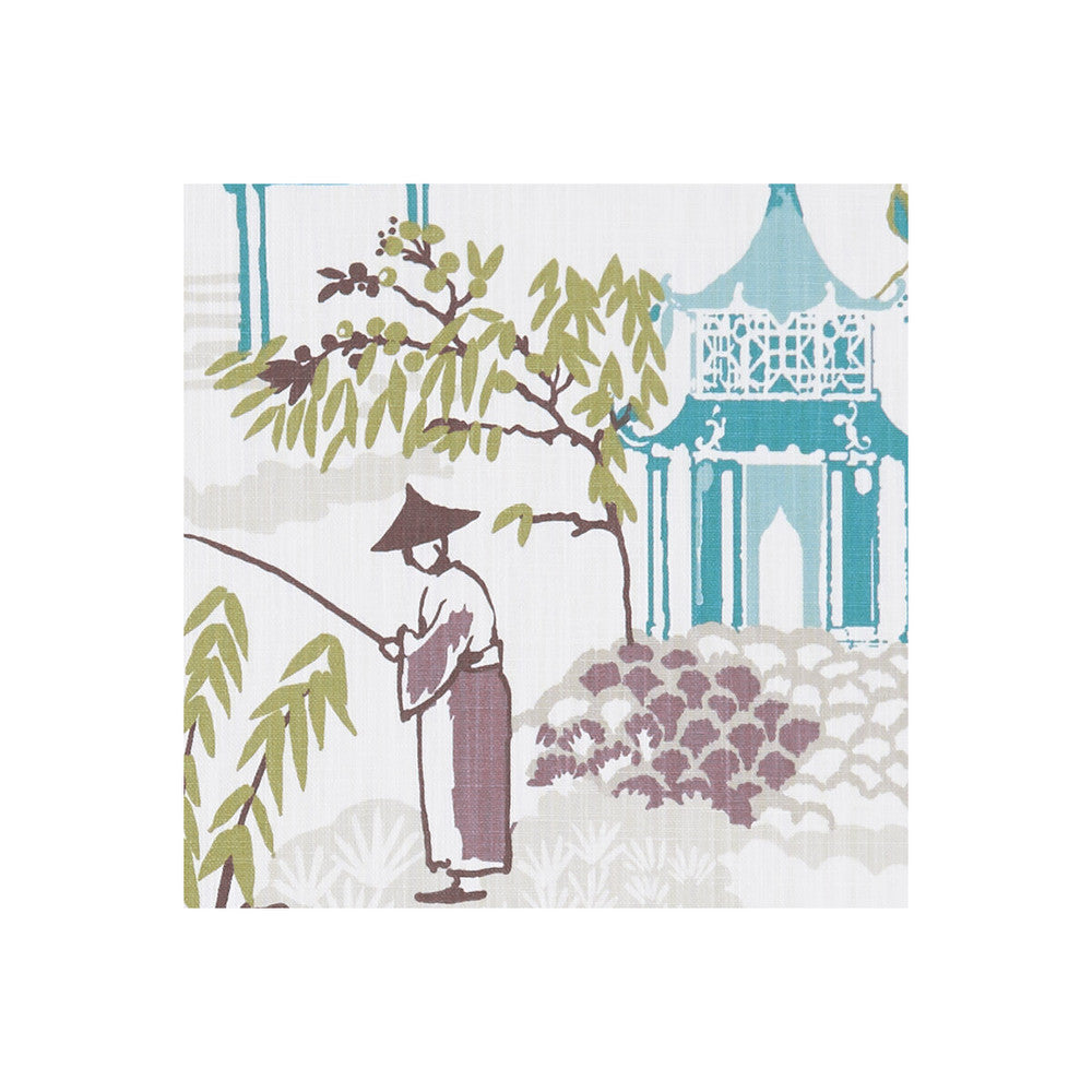 Pagoda Damson/Jade by Clarke And Clarke Fabric CLARKE & CLARKE ORIENTAL GARDEN COTTON - 90%;LINEN - 10% United Kingdom MEDIUM Horizontal: 26.77 and Vertical: 25.2 54 - Fabric Carolina -