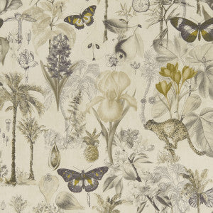 Botany Charcoal/Chartreuse by Clarke And Clarke Fabric