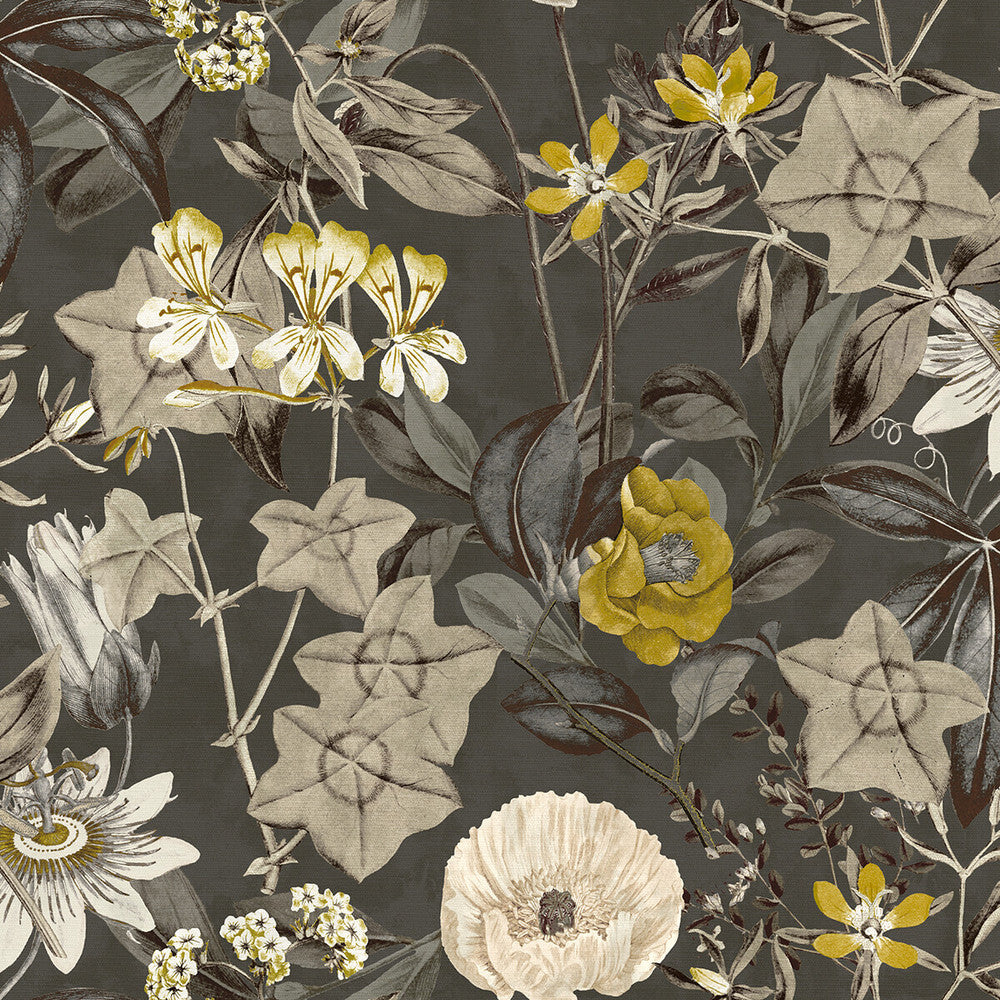Passiflora Charcoal by Clarke And Clarke Fabric CLARKE & CLARKE EXOTICA POLYESTER - 100% India HEAVY Horizontal: 54 and Vertical: 27 54.75 - Fabric Carolina -