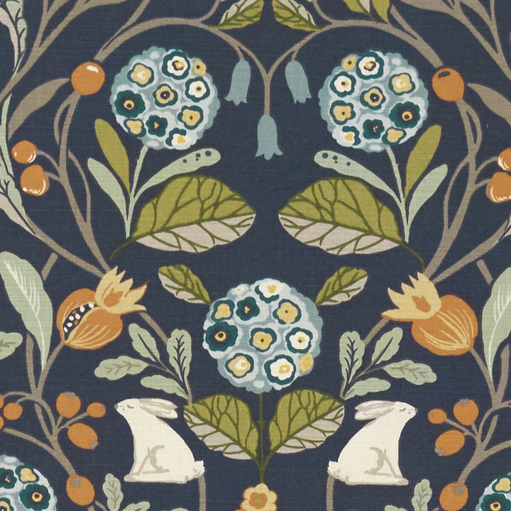 Forester Denim/Spice by Clarke And Clarke Fabric CLARKE & CLARKE SHERWOOD COTTON - 100% Turkey MEDIUM Horizontal: 18 and Vertical: 16.1 54 - Fabric Carolina -