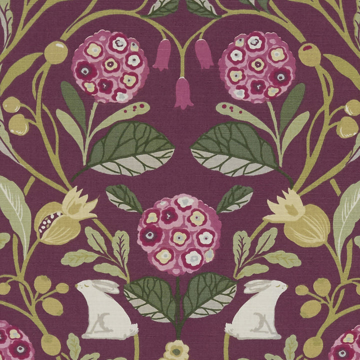 Forester Plum by Clarke And Clarke Fabric CLARKE & CLARKE SHERWOOD COTTON - 100% Turkey MEDIUM Horizontal: 18 and Vertical: 16.1 54 - Fabric Carolina -