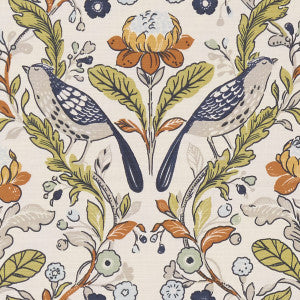 Orchard Birds Birds Denim/Spice by Clarke And Clarke Fabric