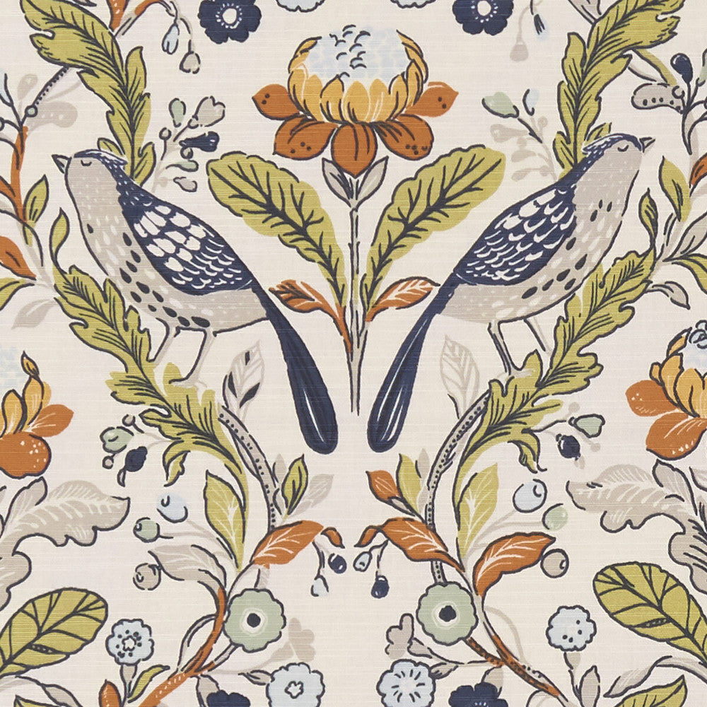 Orchard Birds Birds Denim/Spice by Clarke And Clarke Fabric CLARKE & CLARKE SHERWOOD COTTON - 100% Turkey MEDIUM Horizontal: - and Vertical: - 54 - Fabric Carolina -