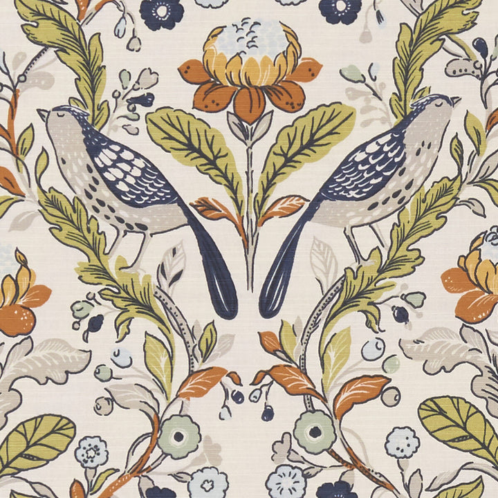 Orchard Birds Birds Denim/Spice by Clarke And Clarke Fabric CLARKE & CLARKE SHERWOOD COTTON - 100% Turkey MEDIUM Horizontal: - and Vertical: - 54 - Fabric Carolina -