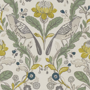 Orchard Birds Birds Forest/Chartreuse by Clarke And Clarke Fabric