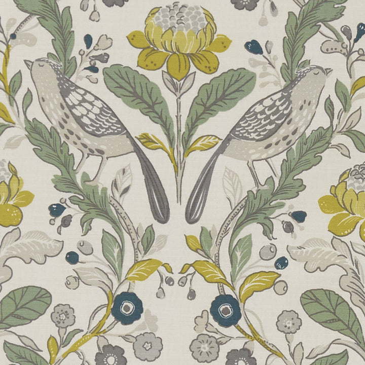 Orchard Birds Birds Forest/Chartreuse by Clarke And Clarke Designer Fabric CLARKE & CLARKE SHERWOOD COTTON - 100% Turkey MEDIUM Horizontal: and Vertical: 54 - Swanky Fabrics -