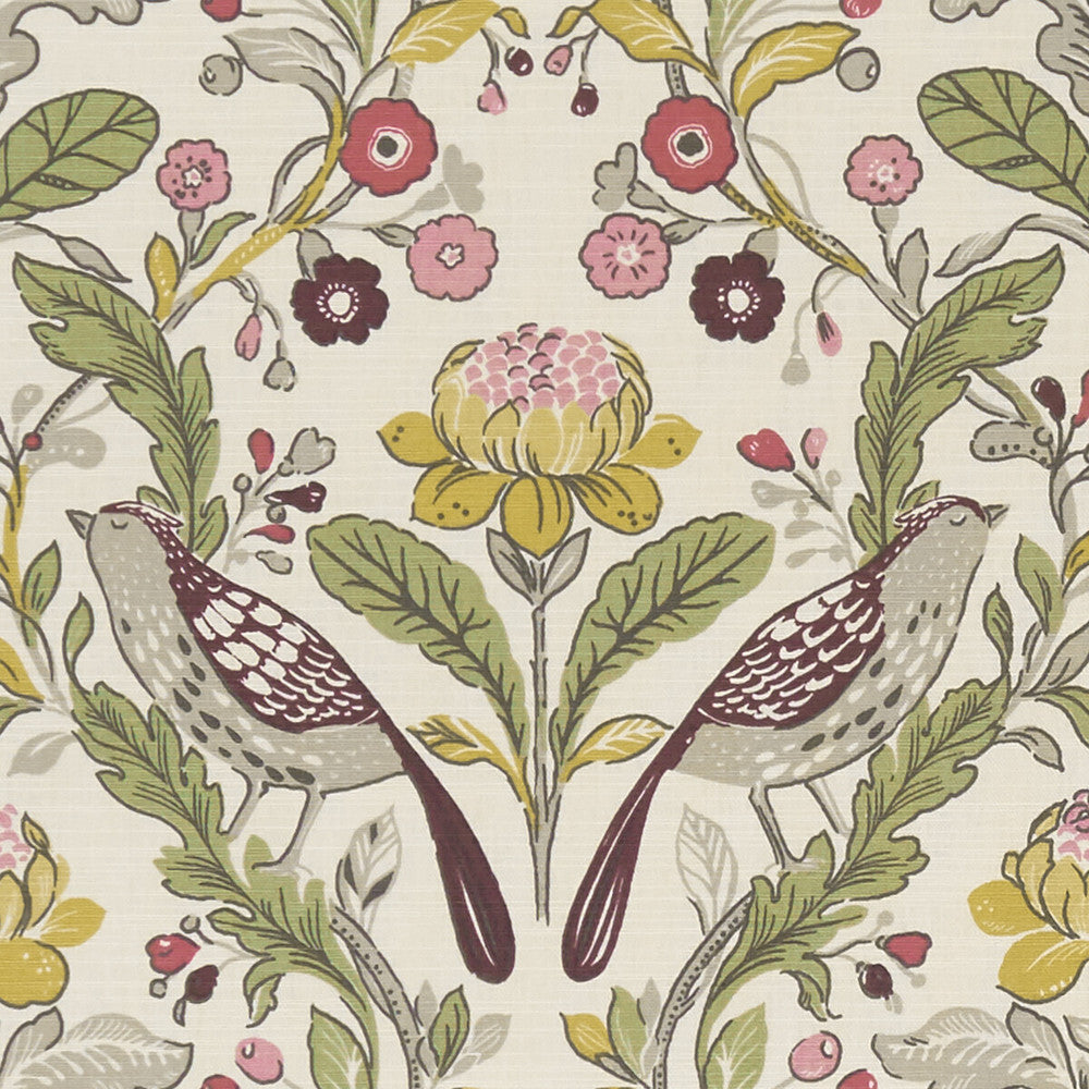 Orchard Birds Birds Plum by Clarke And Clarke Fabric CLARKE & CLARKE SHERWOOD COTTON - 100% Turkey MEDIUM Horizontal: - and Vertical: - 54 - Fabric Carolina -