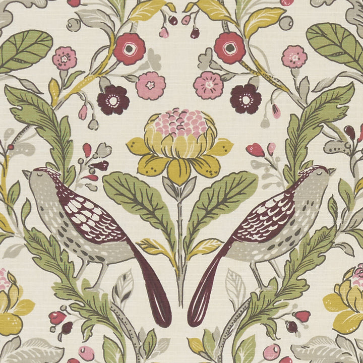 Orchard Birds Birds Plum by Clarke And Clarke Fabric CLARKE & CLARKE SHERWOOD COTTON - 100% Turkey MEDIUM Horizontal: and Vertical: 54 - Fabric Carolina -